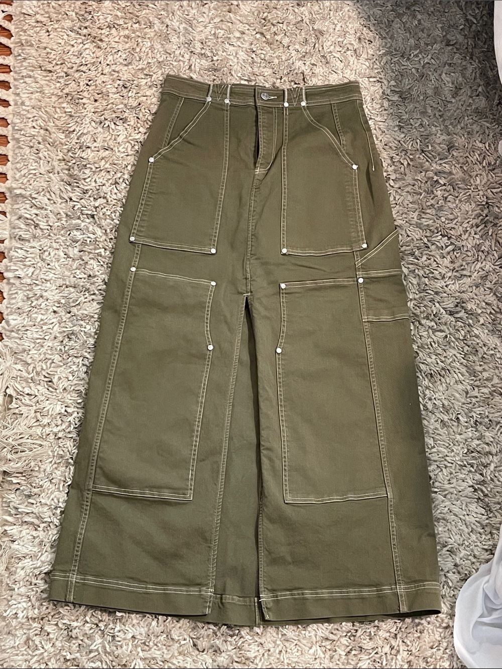 Pilcro Olive Utility Wide-Leg Cargo Skirt